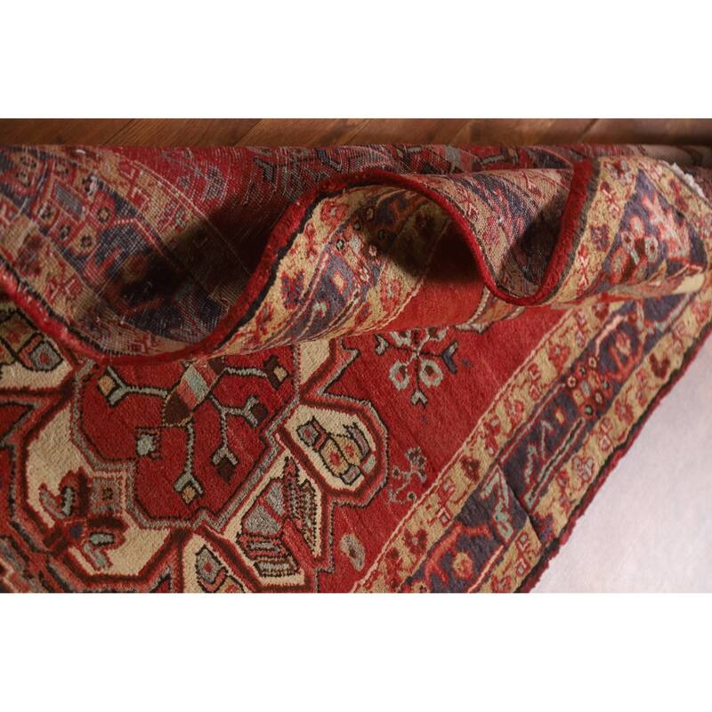 Vegetable Dye Red Heriz Persian Vintage Runner Rug Handmade Carpet - 3'1"x 9'8"