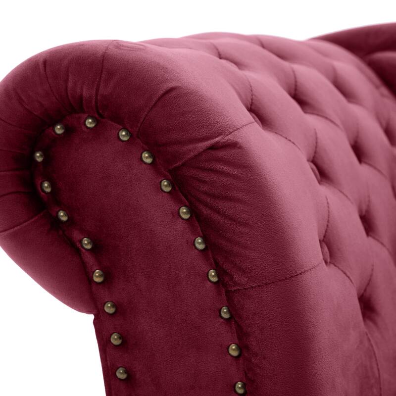 Christopher Knight Home - Bressi Modern Velvet Upholstered Chaise Lounge with Tufted Backrest, Nailhead Trim & Pillow