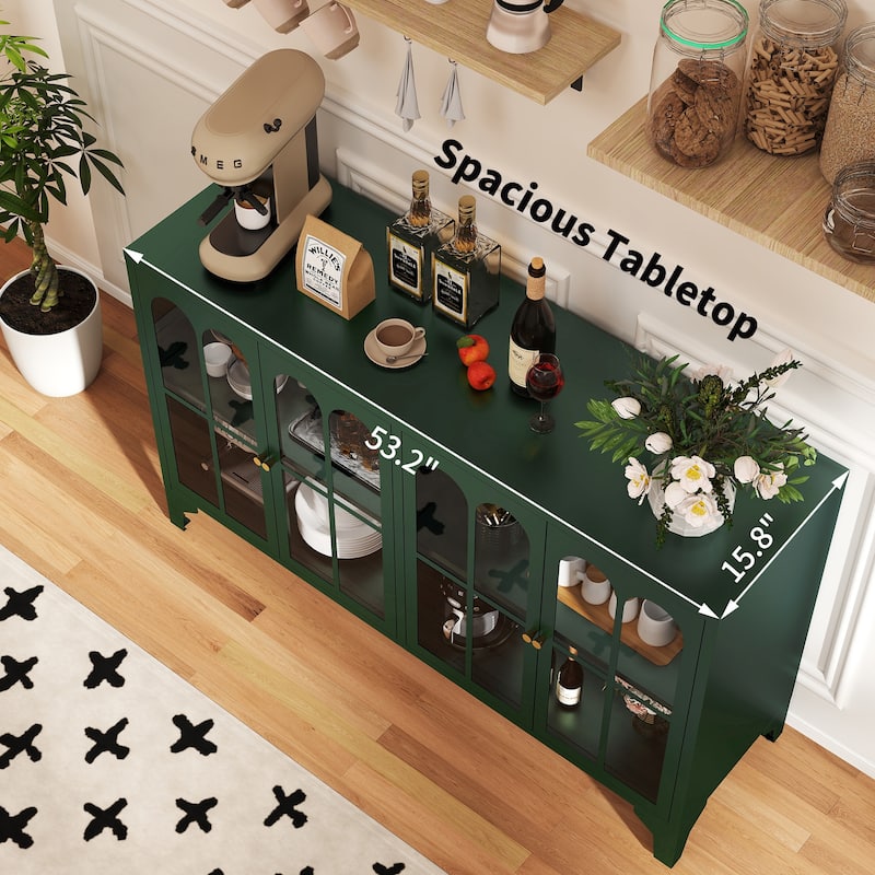 53.2"W Metal Sideboard Buffet Cabinet with Glass Doors