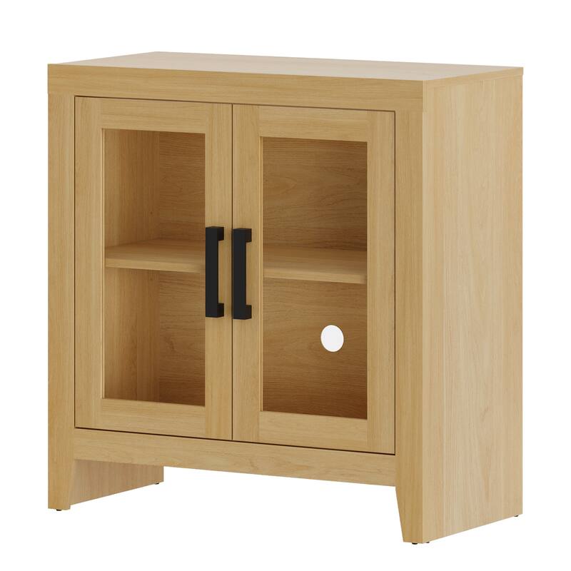 WAMPAT Modern Farmhouse Modular Buffet Cabinet, Glass Door Sideboard with Adjustable Shelves