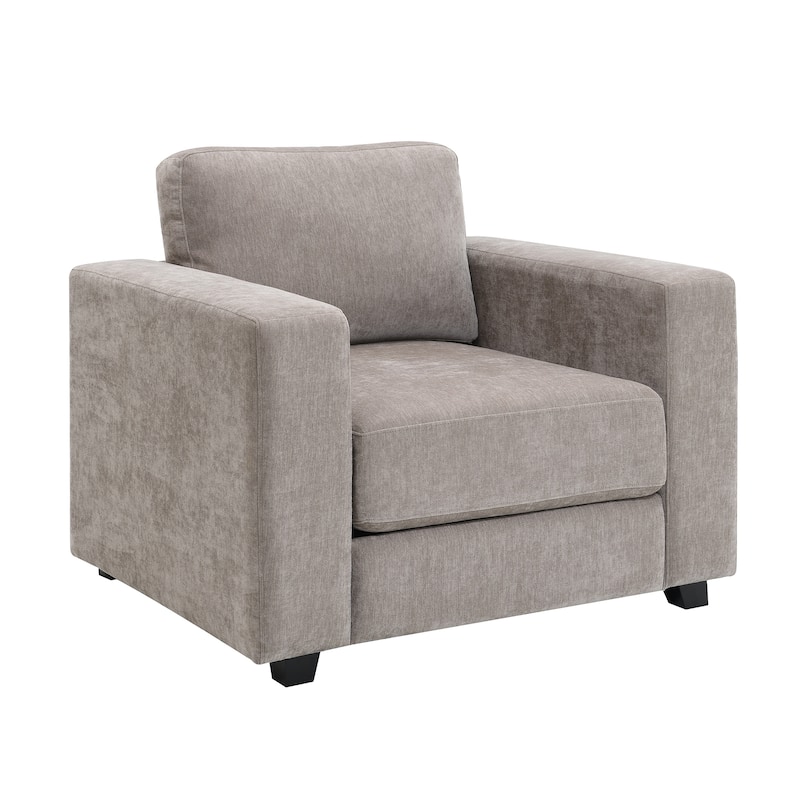 Mid-Century Accent Chair Chenille Single Sofa Chair, Upholstered Reading Chair with Square Armrests for Living Room, Bedroom