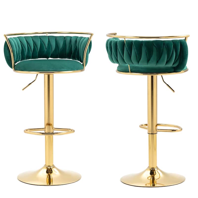 Set of 2 Velvet Adjustable Swivel Bar Stools