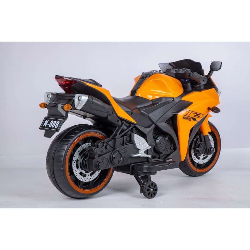 Orange Electric Car for Kids with Training Wheels, Electric Motorcycle Toy with Charge Display, Battery Powered Electric Car