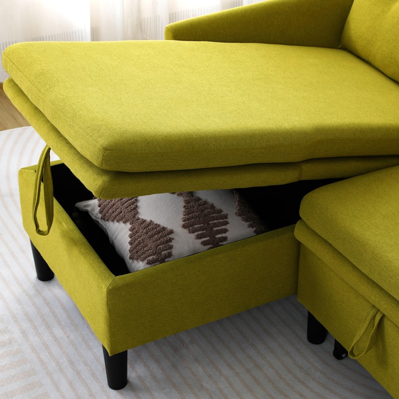 L-shaped Reversible Chaise Sectional Sofa with Storage and Side Pocket