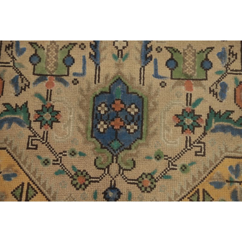 Hand Knotted Oriental 100% Wool Carpet Traditional Floral Brown Tabriz Area Rug - 9' 8'' X 6' 5''