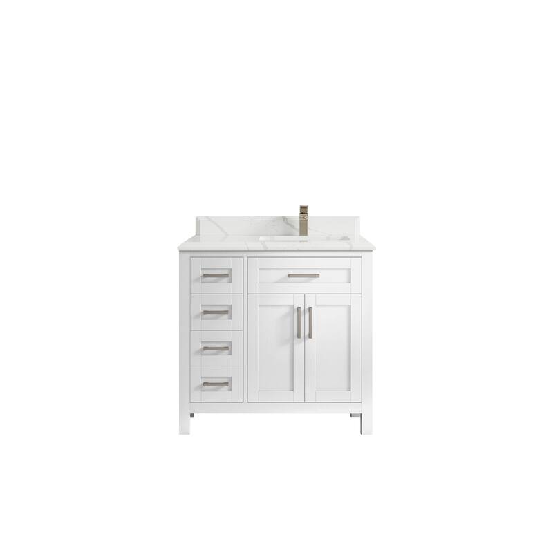 Willow Collections 36 in. W x 22 in. D Cambridge Right Offset Sink Bathroom Vanity with Countertop - 1.5" Calacatta Laza - White