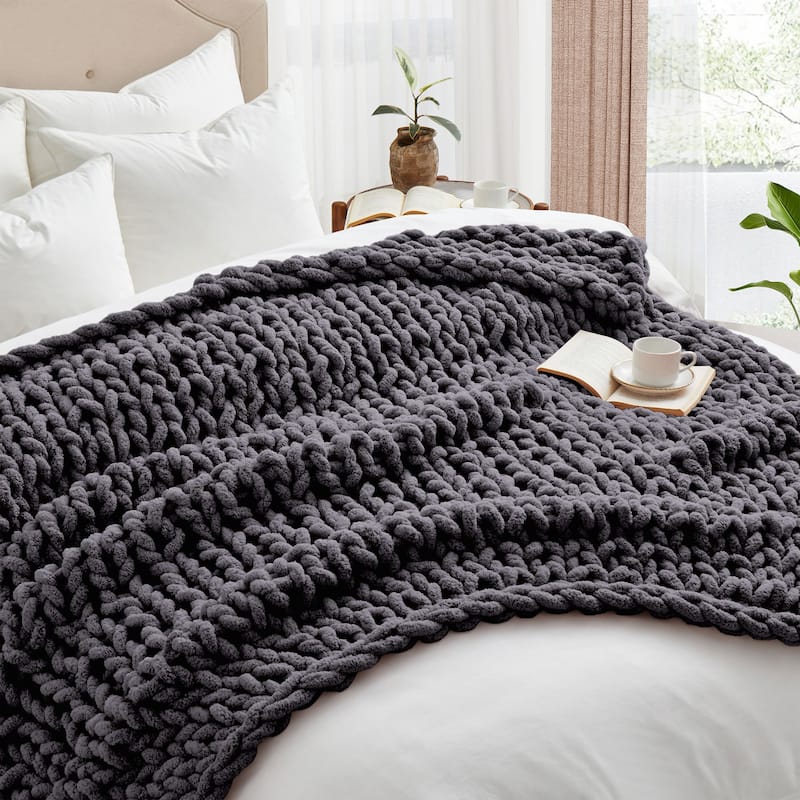 Handmade Chunky Knit Chenille Yarn Throw Blanket 50"x60"