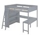 preview thumbnail 23 of 32, Full Size Loft Bed with Desk, Storage Shelves and 2 Sliding Doors, Multifunctional Kids Bed Frame with Ladder and Guardrail