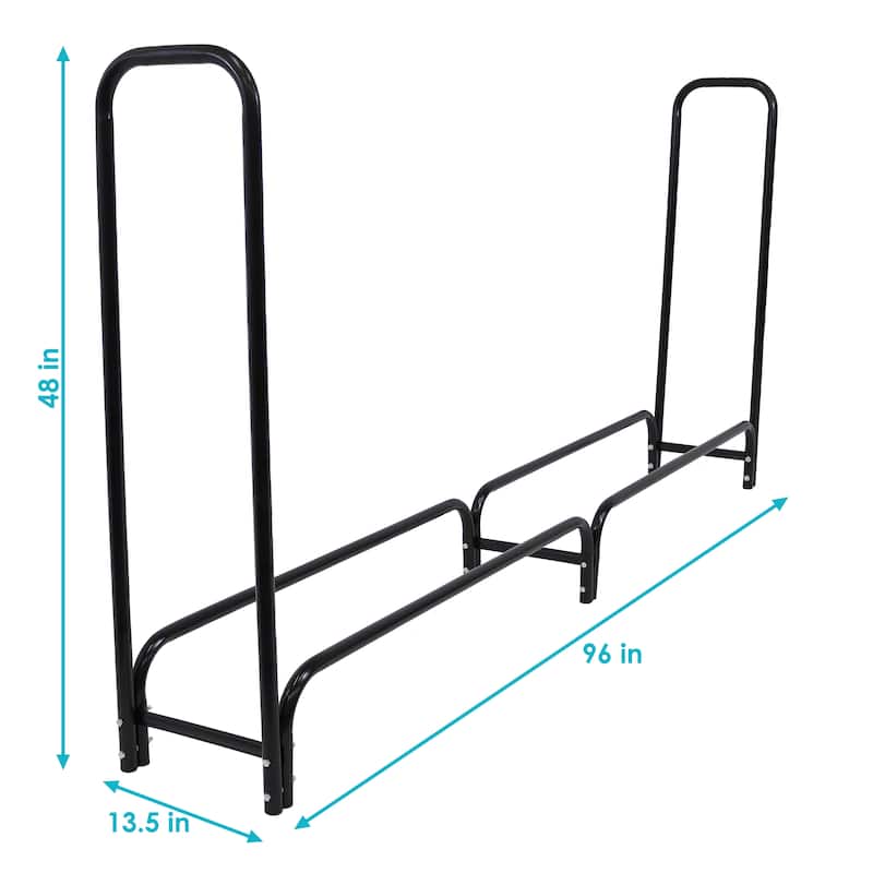 Sunnydaze Black Outdoor Firewood Stacker Storage Holder Log Rack - 8-Foot
