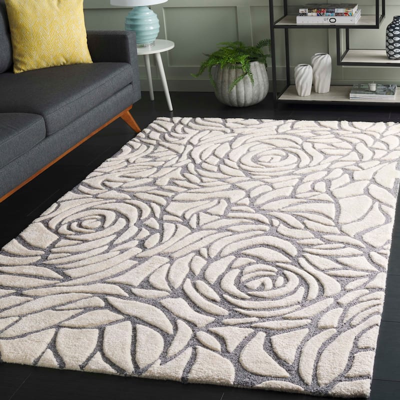 SAFAVIEH Handmade Casablanca Shag Nobuko Tribal Wool Rug - 2'3" x 4' - Ivory/Grey