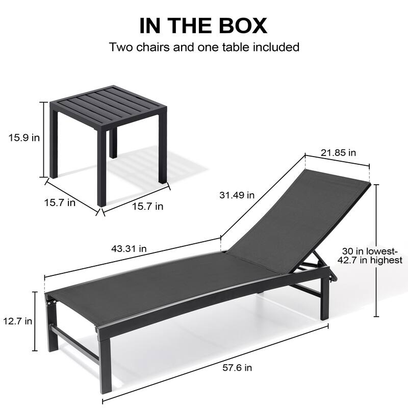 Outdoor Chaise Lounge Reclining Adjustable Chairs with Side Table Set