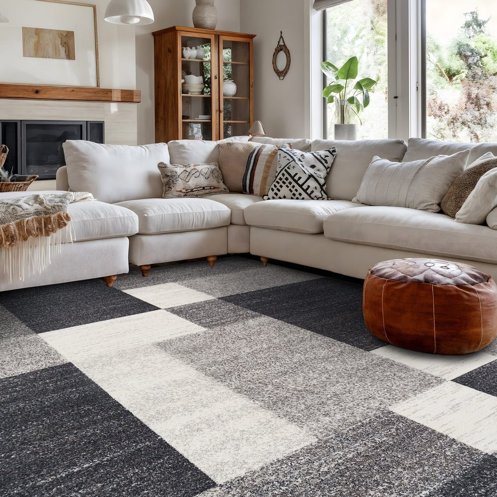 World Rug Gallery Modern Boxes Design Non-slip (Non-skid) Area Rug