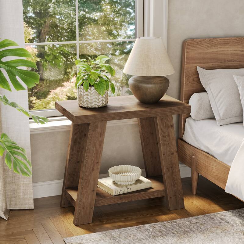 Solid Wood End Table with Storage