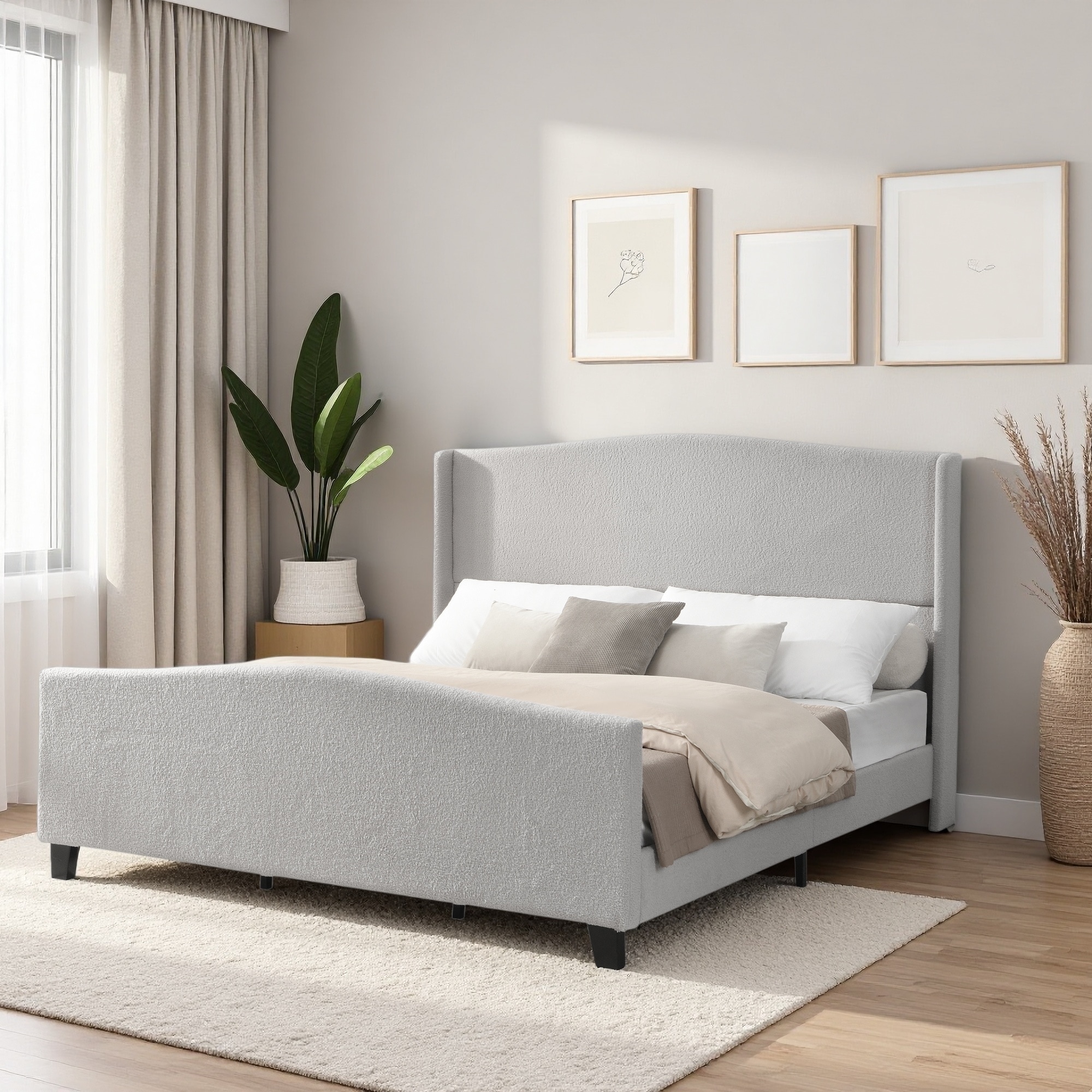 Upholstered Platform Bed Frame with High Back Headboard and No Box Spring Needed