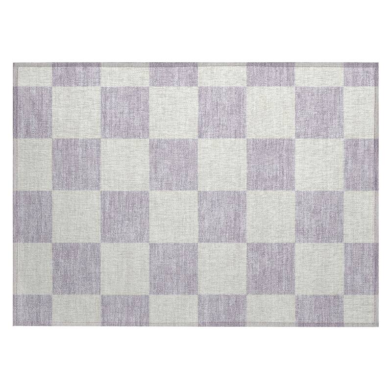 Machine Washable Indoor/ Outdoor Modern Checker Chantille Rug