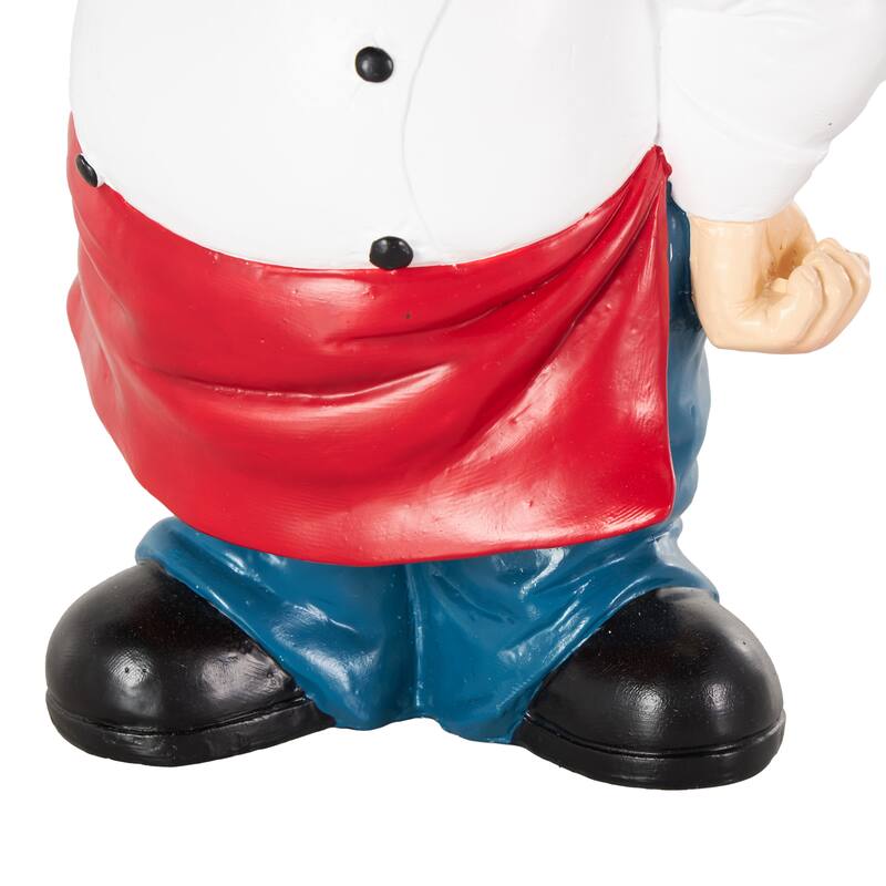 White Polystone Kitchen Decorative Figurine Chef Decorative Sculpture with Black Tray