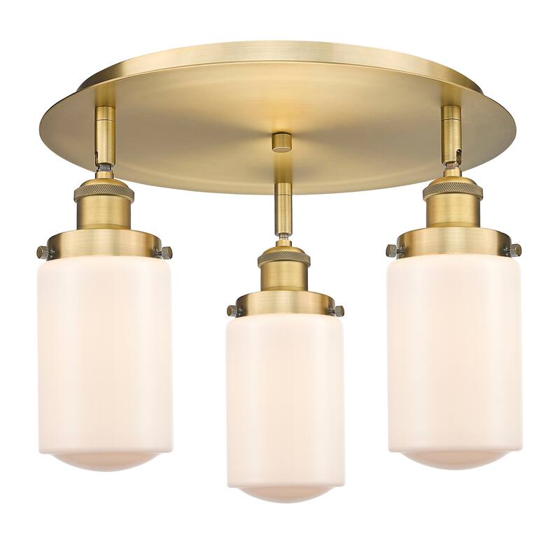 Innovations Lighting Dover - 3 Light 16" Flush Mount - Brushed Brass/Matte White