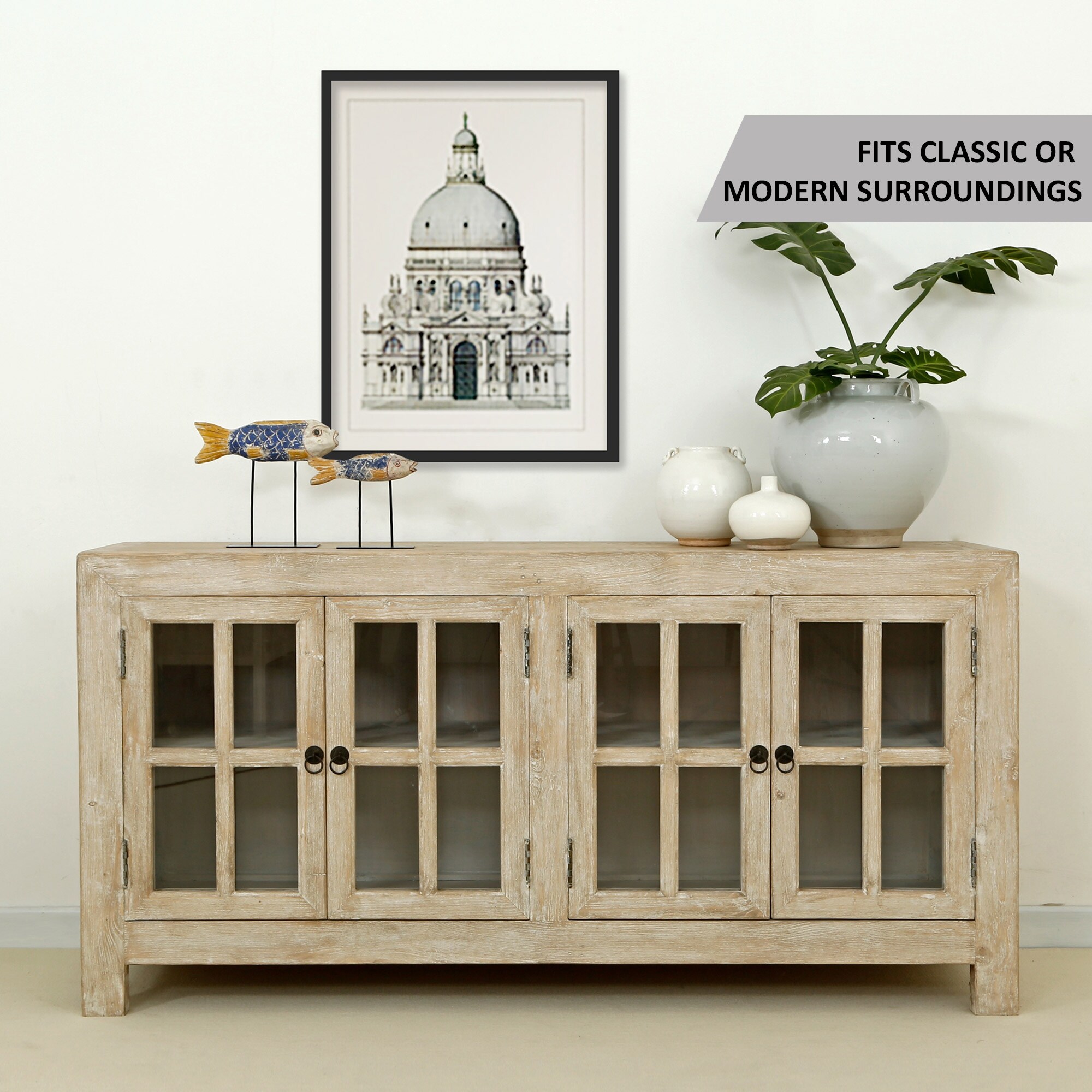 Artissance Reclaimed Wood Shandong Glass Cabinet With 4 Doors