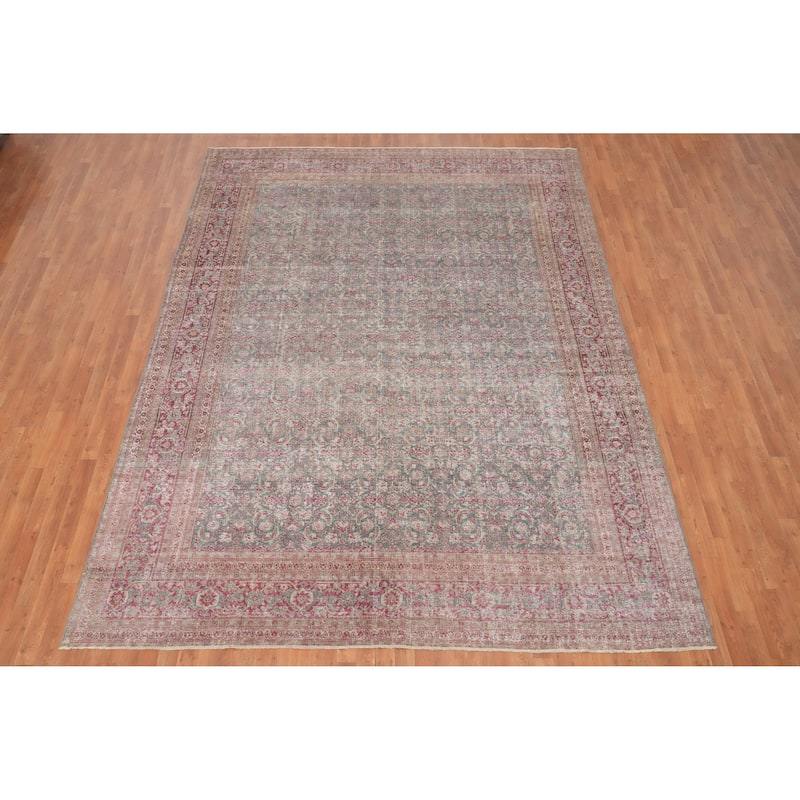 Hand Knotted Oriental 100% Wool Carpet Traditional All-Over Pink Tabriz Area Rug - 11' 11'' X 9' 0''