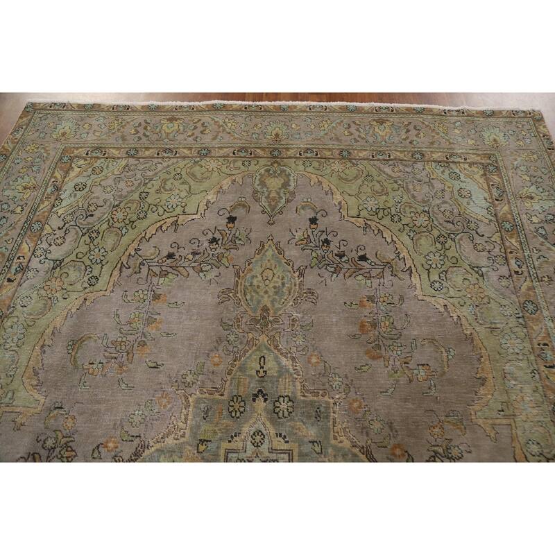 Hand Knotted Oriental 100% Wool Carpet Traditional Medallion Brown Tabriz Area Rug - 11' 0'' X 7' 8''