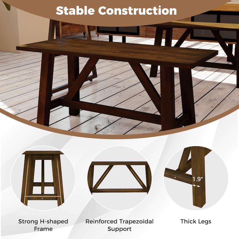 Costway 1/2 PCS Wooden Dining Bench Farmhouse Shoe Bench Entryway Seat