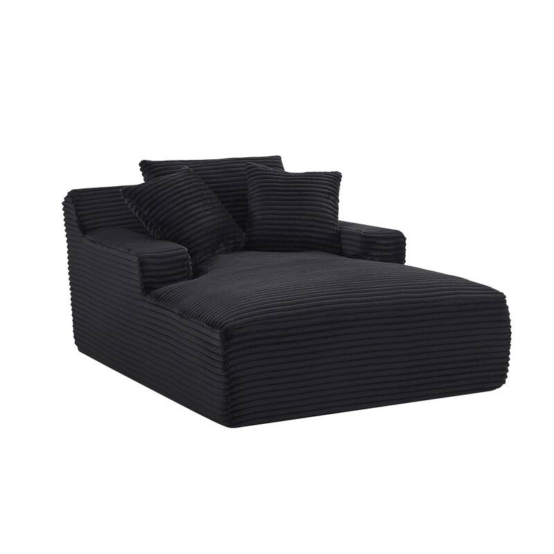 Oversized Chaise Lounge Chair in Corduroy, Black, No Assembly