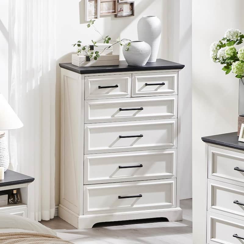 Farmhouse 6 Drawers Dresser Chests, Wood Rustic Chest of Drawers