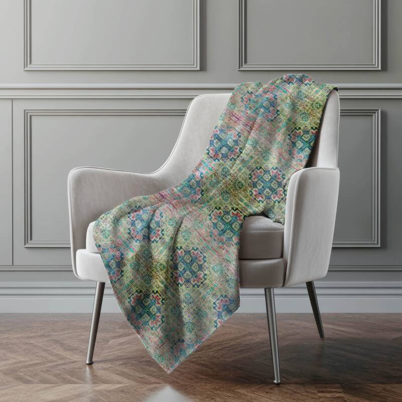 Premium Machine Washable Boho Imprints Sherpa Throw Blanket - Green - 4'2" x 5'10"