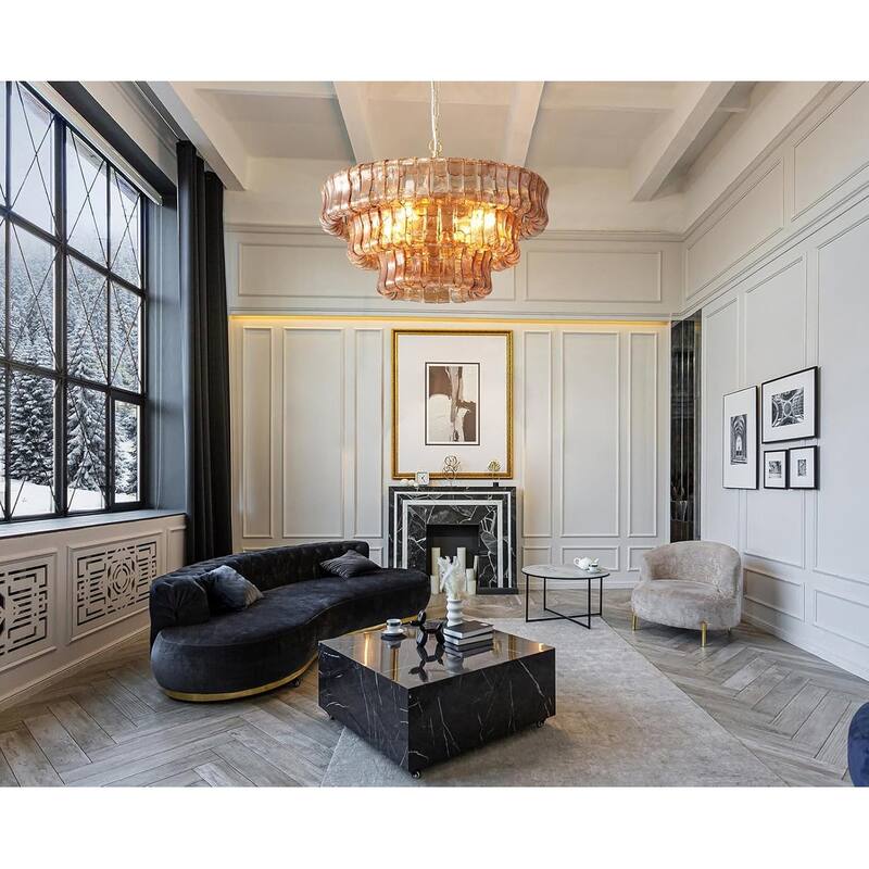 KAYLA 36 in. 6-Lights Gold Crystal Drum Chandelier