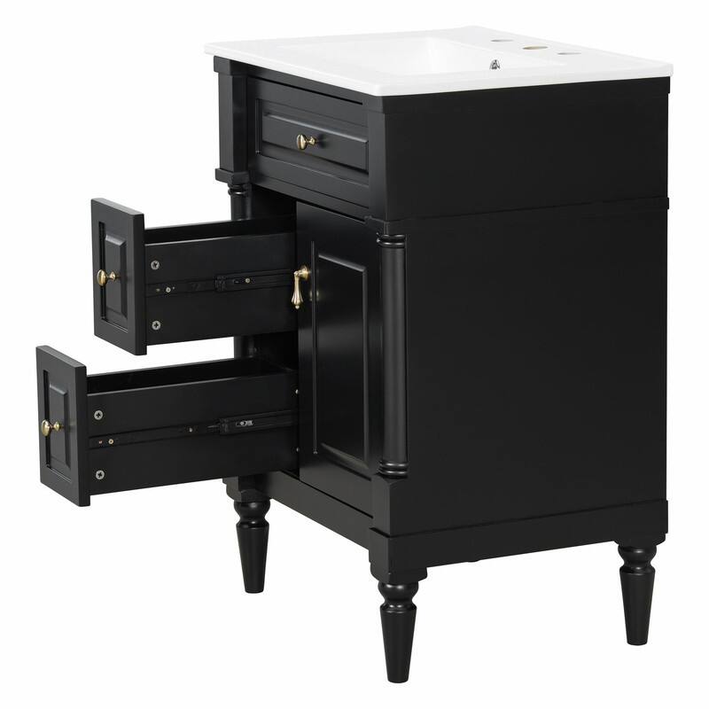 36" Bathroom Vanity with Sink, Freestanding Bathroom Cabinet with Ceramic Basin, Flip Drawer