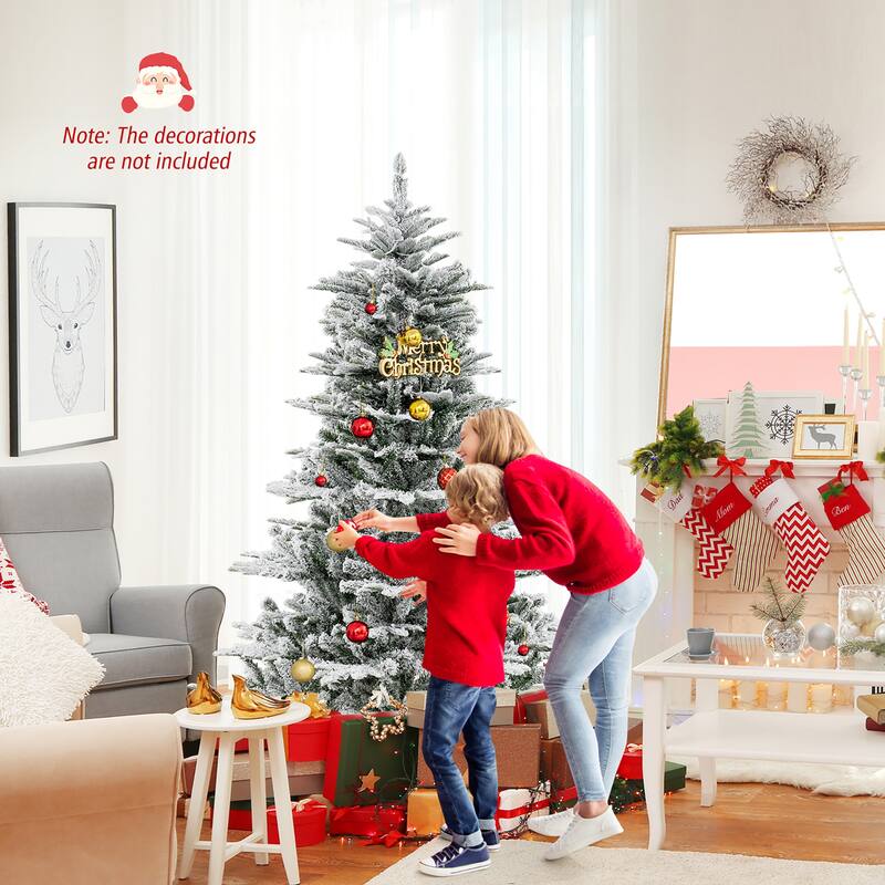Gymax 6/7/8 FT Snow Flocked Christmas Tree w/ 661/1119/1447 PVC & PE