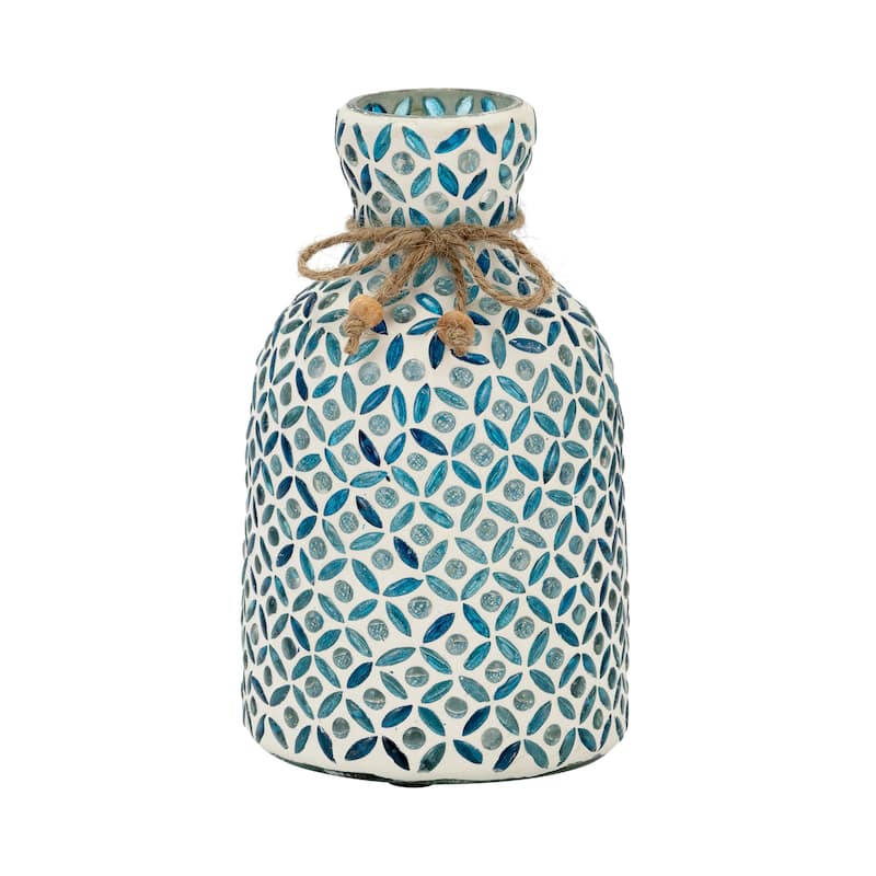 Sagebrook Home Coastal Blue Glass Mosaic Vase