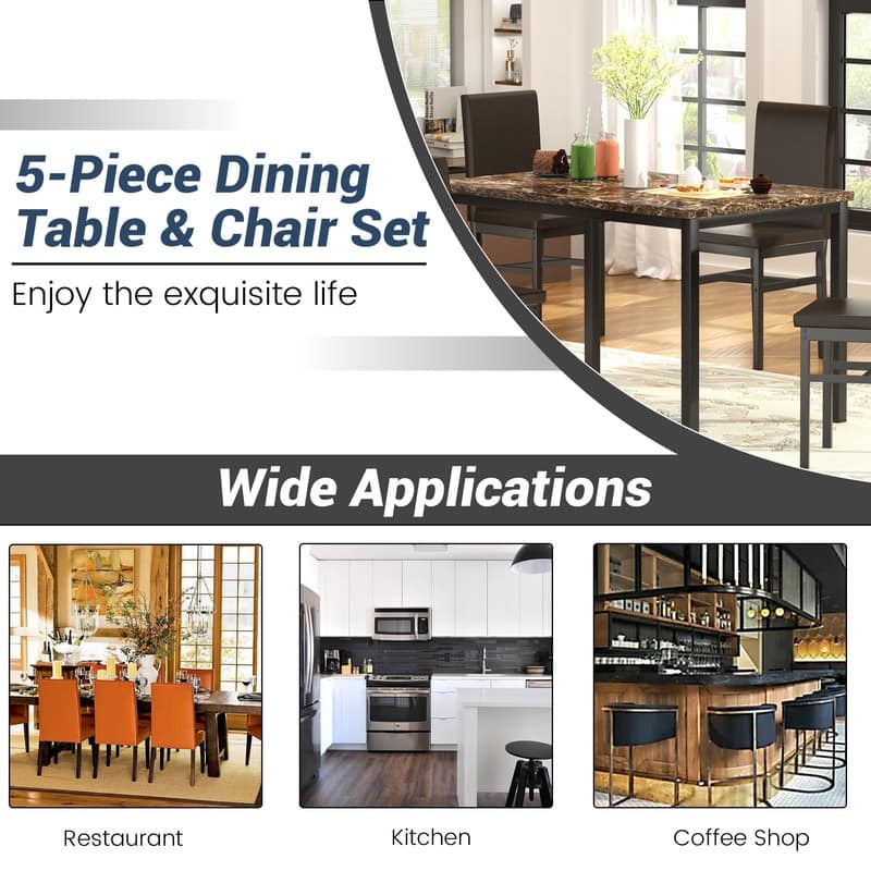 Grondin Modern Contemporary 5 Pieces Dining Table Set with Faux Marble Top and 4 PU Leather Upholstered Chairs