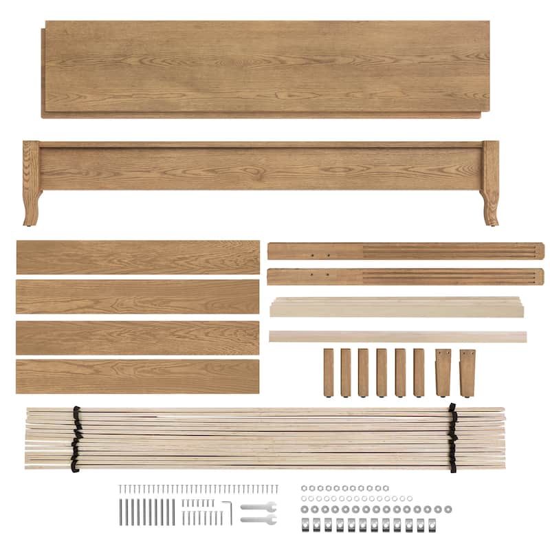 Solid Wood Panel Platform Bed with Headboard, Double Size Beds Wooden Rustic Bed Frame Bedroom Furniture
