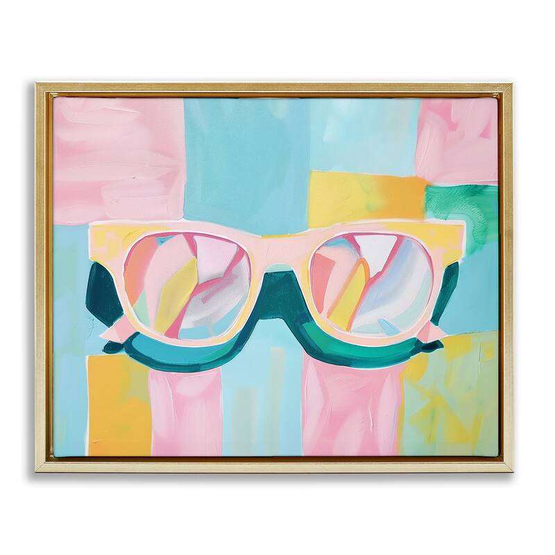 Stupell Blocked Pastels & Sunglasses Framed Floater Canvas Wall Art Design By Arlington Prints - 21 x 17 - Gold