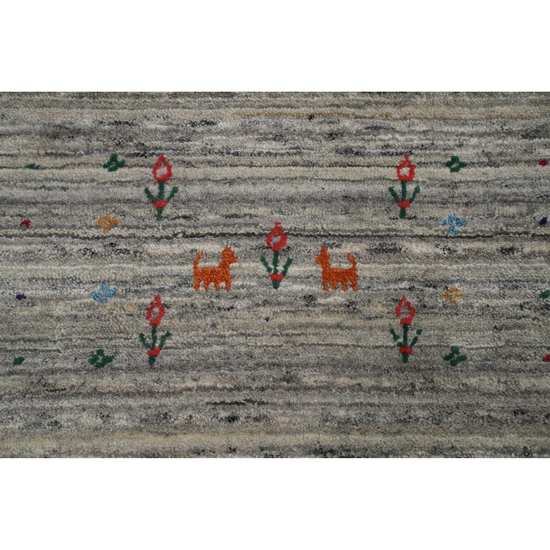 Hand Knotted Oriental 100% Wool Carpet Tribal Animal Pictorial Greys & Charcoal Gabbeh Area Rug - 12' 6'' X 9' 2''