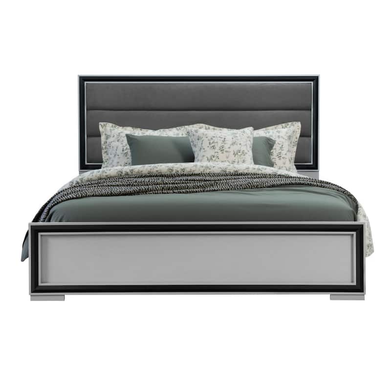 HomeRoots Gray Ribbed Texture Wood And Upholstery King Bed Frame