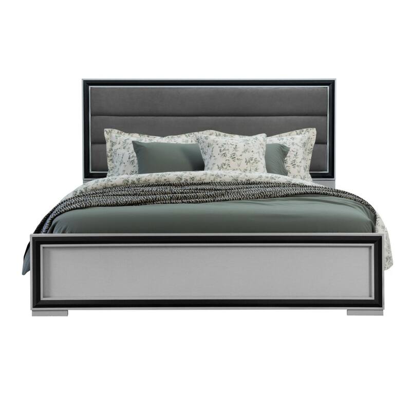 HomeRoots Gray Ribbed Texture Wood And Upholstery Queen Bed Frame