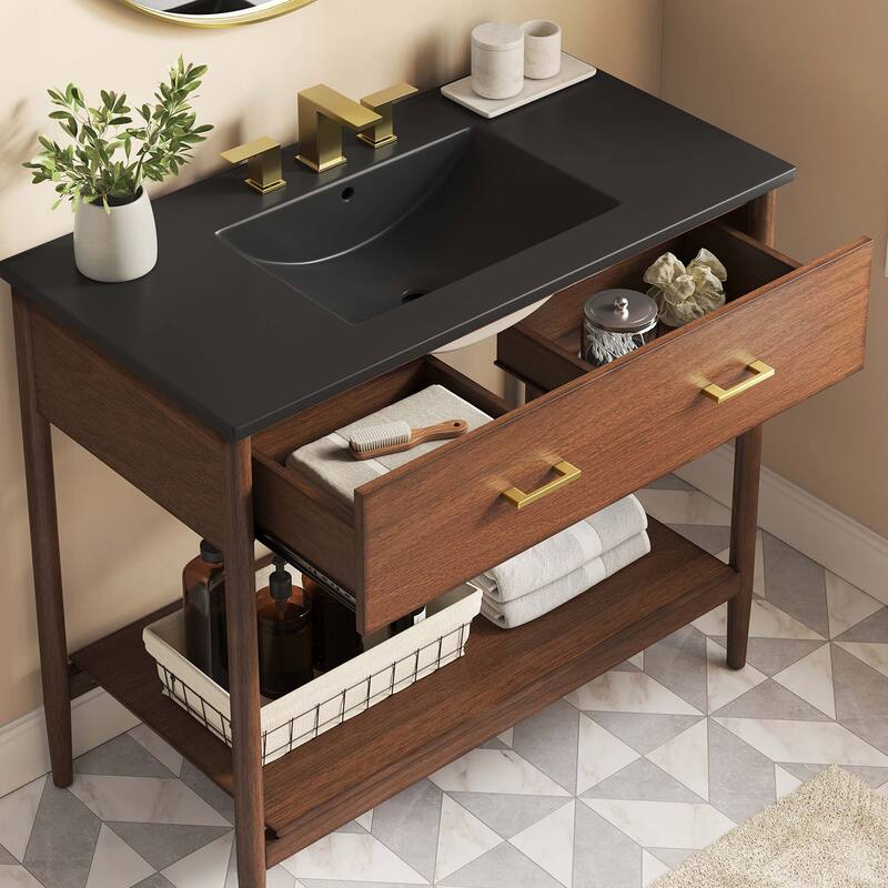 Zaire 18"/24"/30"/36"/48" Bathroom Vanity with Black Sink Top