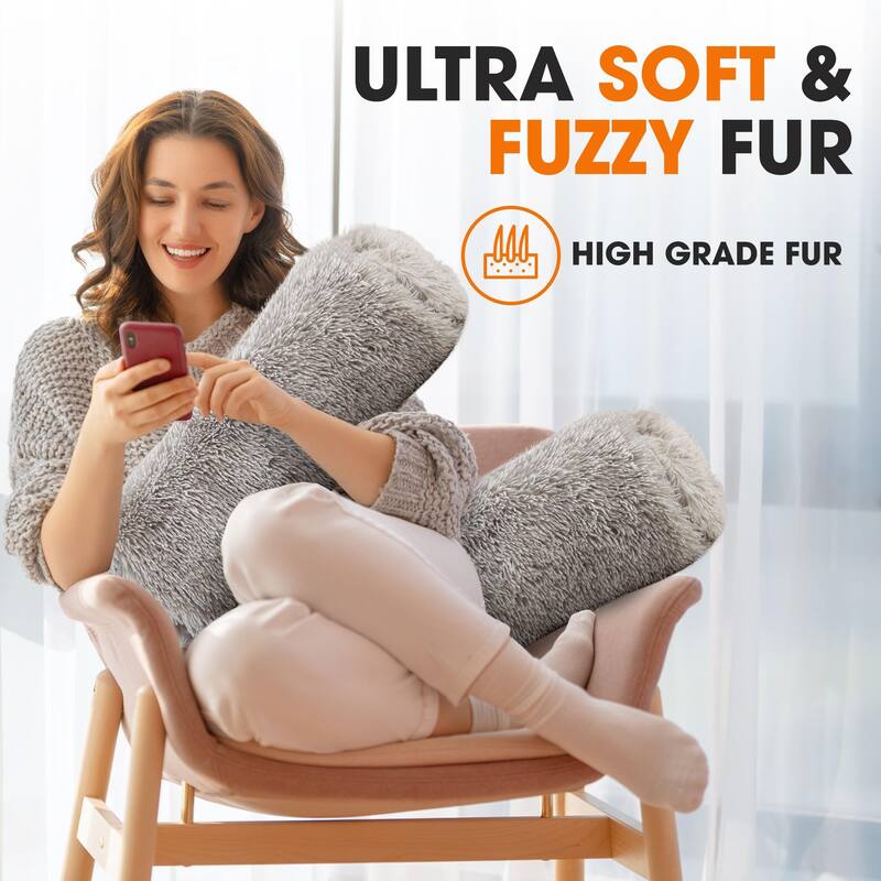 Cheer Collection 8" x 24" Set of 2 Shaggy Long Hair Bolster Pillows