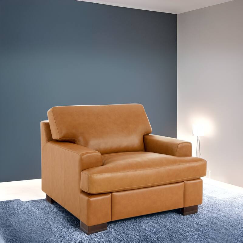 Genuine Leather Sofa Set - Chair, Loveseat & Sofa with Feather Cushions - Chair