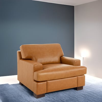 Genuine Leather Sofa Set - Chair, Loveseat & Sofa with Feather Cushions