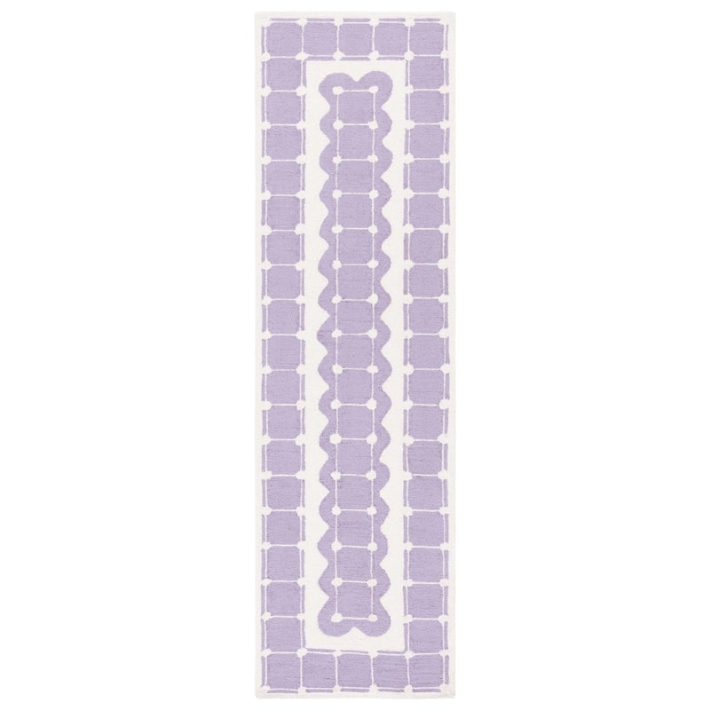 SAFAVIEH Handmade Kids Kayley Geometric Wool Rug - 2'3" x 8' Runner - Purple/Ivory