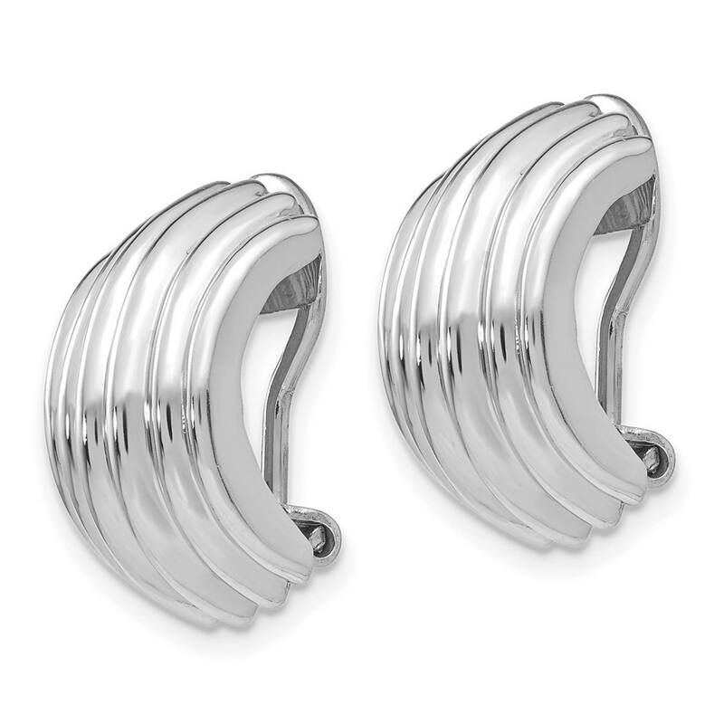 Curata 14k White Gold Hollow Polished Omega Clip Non Pierced Earrings - 16x9.5mm