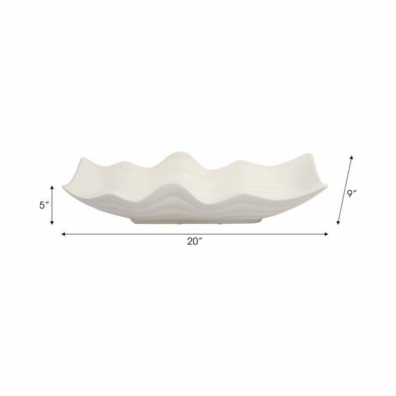 Wavy Porcelain Oversized Decorative Tray - Ivory, 20" - 20.0"
