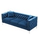 preview thumbnail 2 of 4, 82.3" Width Modern Velvet Sofa Jeweled Buttons Tufted & Inlaid Nail Head Decoration Square Arm Couch Blue 2 Pillows Included