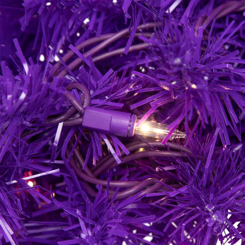 Pre-Lit Artificial Pine Christmas Wreath - 24" - Purple - Clear Lights