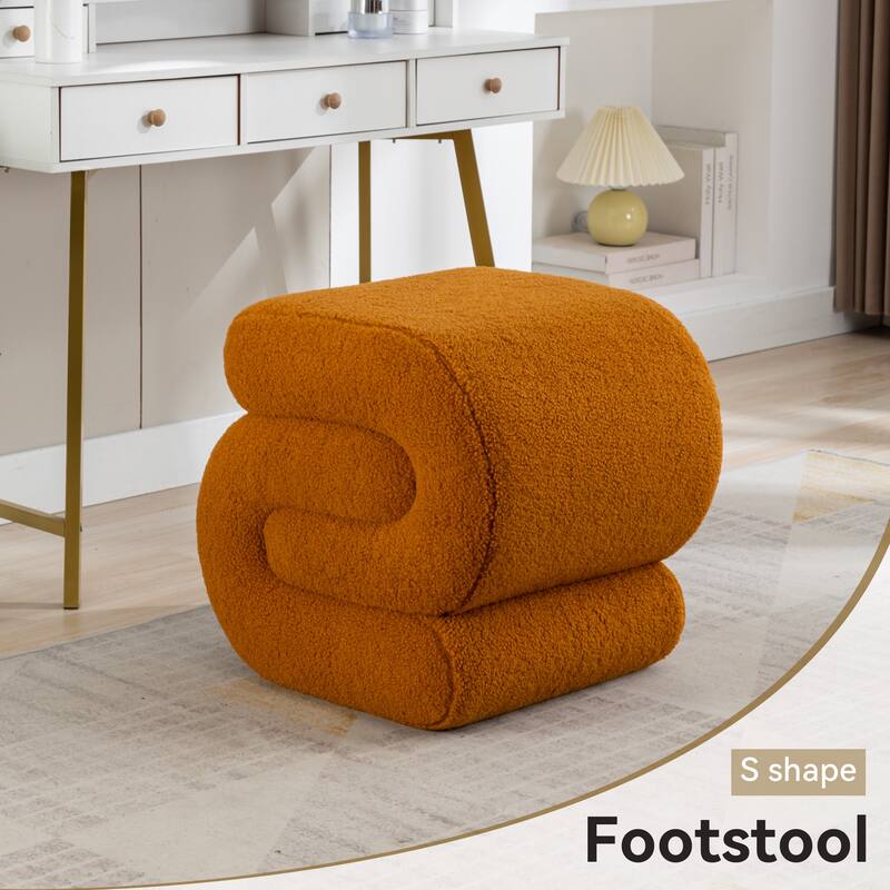 S-shape Teddy Fabric Ottoman Makeup Stool Footstool
