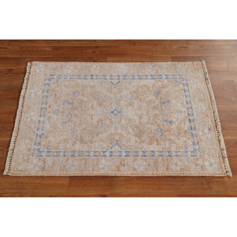 Hand Knotted Oriental 100% Wool Carpet Transitional Geometric Oranges & Rust Oushak Area Rug - 3' 0'' X 2' 0''