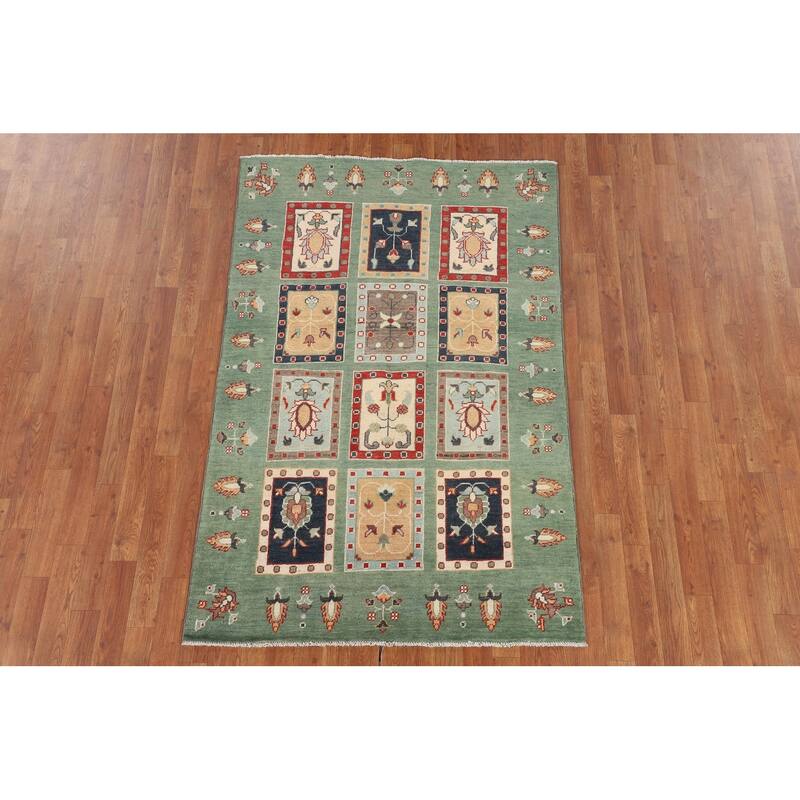 Green Traditional Kazak Oriental Area Rug Handmade Wool Carpet - 3'11" x 6'0"